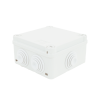 caja estanca de pvc para derivación y conexión, 6 entradas, tapa con tornillo de 1/4" de vuelta, 100x100x50 mm (Área interna), uso exterior ip55, material que no propaga el fuego y libre de hálogenos