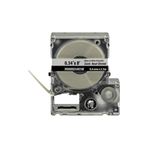 casete de etiquetas de poliolefina de cinta continua, tubo termocontráctil, 8.6 (0.34 in) mm de ancho y 2.4 m de largo, para cables de 1.5 a 4.8 mm (18 12 awg) de diámetro, color blanco
