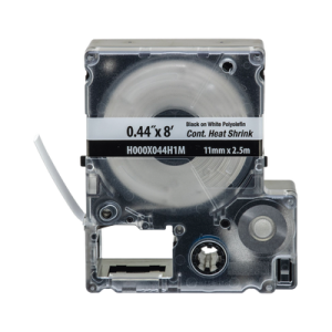 casete de etiquetas de poliolefina de cinta continua, tubo termocontráctil, 11.2 mm (0.44 in) de ancho y 2.4 m de largo, para cables de 2 a 6.4 mm (16 10 awg) de diámetro, color blanco