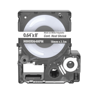 casete de etiquetas de poliolefina de cinta continua, tubo termocontráctil, 16.3 mm (0.64") de ancho y 2.4 m (8') de largo, para cables de 5.3 a 10.9 mm (8 2 awg) de diámetro, color blanco