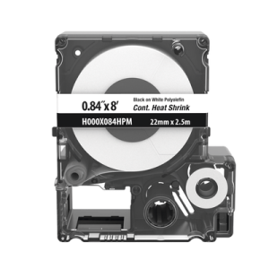 casete de etiquetas de poliolefina de cinta continua, tubo termocontráctil, 21.3 mm (0.84") de ancho y 2.4 m (8') de largo, para cables de 4.3 a 12.7 mm (8 1 awg) de diámetro, color blanco