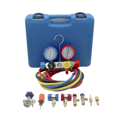 juego de manómetros para aire acondicionado, herramienta de carga de refrigerante, doble válvula con adaptadores de acoplamiento rápido, manguera de 1.5 metros para refrigerantes : r410a, r32, r134a, r22 juego de manómetros para aire acondicionado, herramienta de carga de refrigerante, doble válvula con adaptadores de acoplamiento rápido, manguera de 1.5 metros para refrigerantes : r410a, r32, r134a, r22