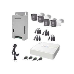 kit hilook audio bidireccional turbohd 1080p / dvr 4 canales / 4 cámaras bala (exterior) con bocina y micrófono integrado / 1 fuente de poder / accesorios