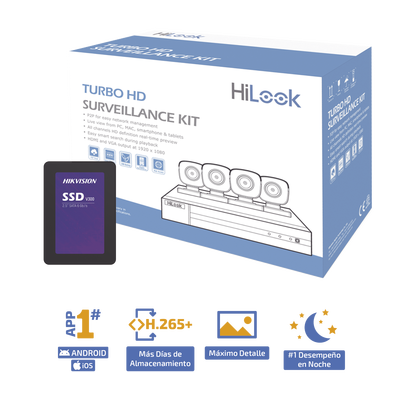 kit turbohd 1080p + ssd de 500 gb / dvr 4 canales / 4 cámaras bala de metal / fuente de poder / accesorios de instalación kit turbohd 1080p + ssd de 500 gb / dvr 4 canales / 4 cámaras bala de metal / fuente de poder / accesorios de instalación
