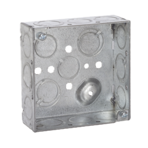 caja cuadrada 4 x 4"/profundidad 1 1/2"/ 10 entradas de 1/2" y 6 tko (1/2" 3/4").