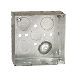 caja cuadrada galvanizada de 4 x 4" / profundidad 2 1/8 / 11 entradas de 3/4" y 1 de 1/2".