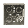 caja cuadrada galvanizada de 4" x 4", profundidad de 2 1/8". cuenta con 10 ko de 1/2" y 6 tko (1/2" 3/4"))