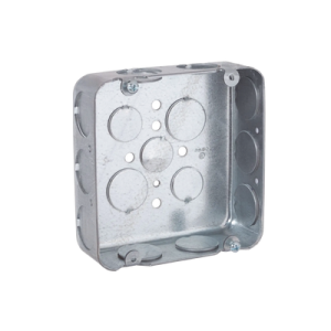 caja cuadrada 4 11/16" x 4 11/16"/ profundidad de 1 1/2"/ 3 entradas de 1/2" y 12 entradas de 3/4".