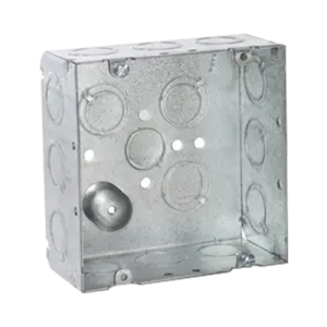caja cuadrada 4 11/16 x 4 11/16"/ profundidad de 2 1/8"/ cuenta 1 entrada de 1/2" y 15 tko (1/2" 3/4").