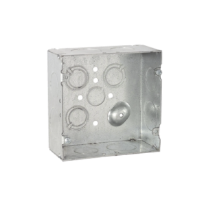 caja cuadrada 4 11/16" x 4 11/16"/ profundidad 2 1/8"/ 4 entradas 1", 4 entradas 3/4", 1 entrada 1/2" y 3 tko (1/2" 3/4").