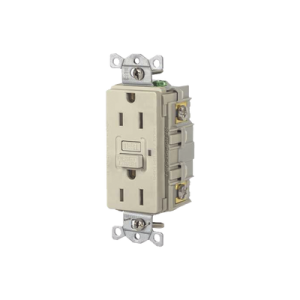 contacto de auto verificación gfci con interruptor de falla a tierra de 15 a 125 v 2 polos/ color marfil / nema 5 15r / grado industrial comercial.