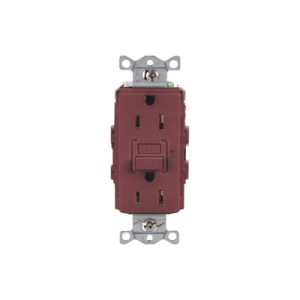 contacto de auto verificación gfci con interruptor de falla a tierra de 15 a 125 v 2 polos/ color rojo / nema 5 15r / grado industrial comercial.