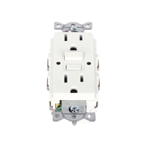 contacto de auto verificación gfci con interruptor de falla a tierra de 15 a 125 v 2 polos, 3 hilos color blanco (nema 5 15r), grado comercial.