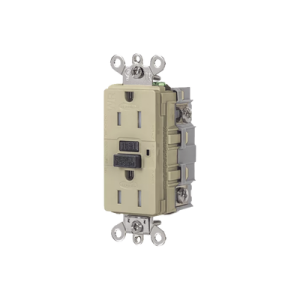 contacto de auto verificación gfci de 15 a 125 v 2 polos/ resistente a manipulaciones y intemperie / color marfil / nema 5 15r / grado industrial.