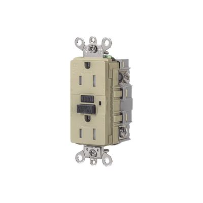 contacto de auto verificación gfci de 15 a 125 v 2 polos/ resistente a manipulaciones y intemperie / color marfil / nema 5 15r / grado industrial. contacto de auto verificación gfci de 15 a 125 v 2 polos/ resistente a manipulaciones y intemperie / color marfil / nema 5 15r / grado industrial.