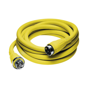 conjunto de cable con extremos macho y hembra / 50 a 125/250 v ca / 3 polos 4 hilos / color amarillo / grado marino.