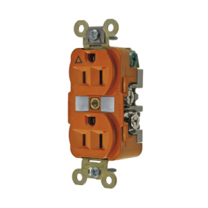 contacto dúplex conexión a tierra aislada 15a 125v/ 2 polos 3 hilos/ color naranja/ nema 5 15r/ grado industrial.