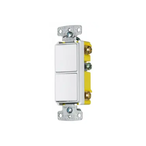 interruptor residencial 15 a 120 277 v, con 2 bases unipolares, cableado lateral, color blanco.