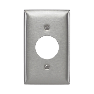 placa para receptáculo sencillo de 15 y 20 a de entrada recta y para receptáculo de 15 a de media vuelta/ 1.4" (35.56 mm) / acero inoxidable.