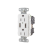 contacto dúplex con 2 puertos usb, 15a 125v, 2 polos, 3 hilos, color blanco.
