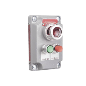 cubierta para estación de control con 2 botones pulsadores rojo verde y luz piloto roja / uso en Áreas clasificadas.