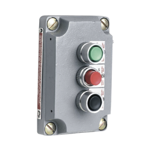 cubierta para estación de control con tres botones pulsadores rojo verde negro. / uso en Áreas clasificadas.