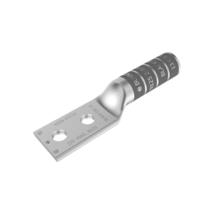 zapata terminal de cobre electrolítico/ cañon largo con 2 perforaciones para tornillos de 1/2" / cable calibre 2/0 / espaciamiento entre orificios de 1 3/4".