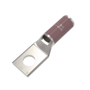 zapata terminal de compresión de cobre electrolítico estañado de cañón corto para tornillo de 1/2" y calibre 2 awg.