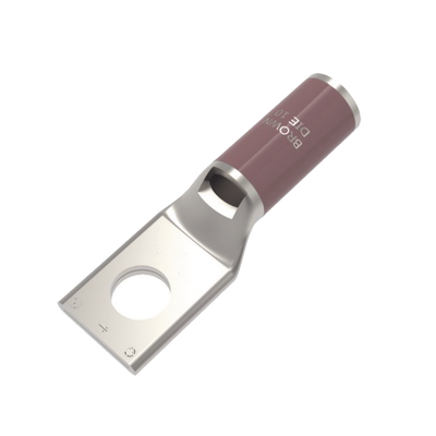 zapata terminal de compresión de cobre electrolítico estañado de cañón corto para tornillo de 1/2" y calibre 2 awg. zapata terminal de compresión de cobre electrolítico estañado de cañón corto para tornillo de 1/2" y calibre 2 awg.