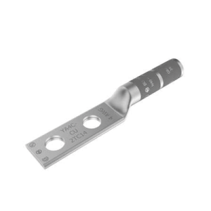 zapata terminal de compresión de barril largo con doble ojillo para tornillo 1/4" y cable 4 awg / espaciado de 5/8".