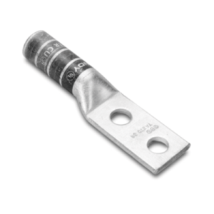 zapata terminal de compresión de barril largo con doble ojillo para tornillo 1/4" y cable 6 awg / espaciado de 5/8".