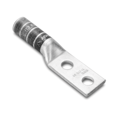 zapata terminal de compresión de barril largo con doble ojillo para tornillo 1/4" y cable 6 awg / espaciado de 5/8". zapata terminal de compresión de barril largo con doble ojillo para tornillo 1/4" y cable 6 awg / espaciado de 5/8".
