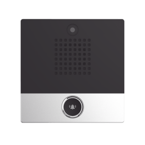 mini video intercomunicador para hotelería y hospitales, con diseño elegante, poe, cámara 1mpx, 1 botón, 1 relevador integrado de salida y entrada.