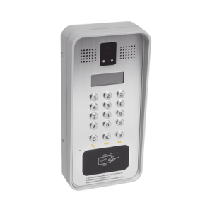 video portero ip/sip con cámara y pantalla lcd, 2 relevadores integrados (entrada y salida), onvif y lector de tarjetas rfid, puerto wiegand (entrada).
