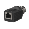 adaptador industrialnet™ de m12 d code a rj45, para uso en redes industriales, protección ip20 en rj45 e ip68 en m12, color negro