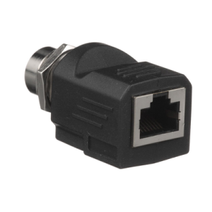 adaptador industrialnet™ de m12 d code a rj45, para uso en redes industriales, protección ip20 en rj45 e ip68 en m12, color negro