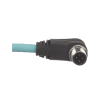 cable de conexión industrialnet cat5e, de m12 d code macho recto a m12 d code macho angulado, blindado s/ftp, forro tpo, color azul cerceta, 1 metro
