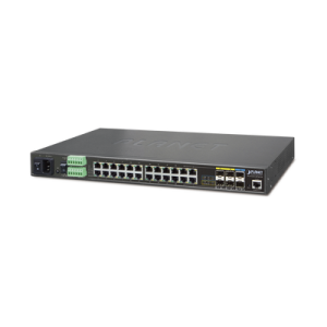 switch industrial administrable capa 2, 24 puertos gigabit, 4 puertos combo gigabit sfp, 2 sfp+ 10g, soporta temperaturas de 40 a 75ºc