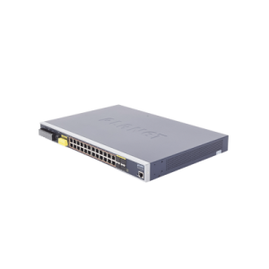switch poe industrial capa 3, con 24 puertos poe gigabit 802.3af/at, 4 puertos sfp compartidos 100 / 1000x, soporta temperaturas extremas de 40 ~ 75°c