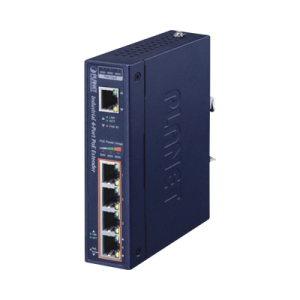 extensor industrial poe, entrada poe 802.3 bt y 4 puertos de salida gigabit 802.3 af/at