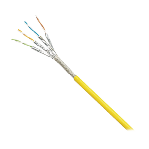 bobina de cable blindado s/ftp categoría 6a, uso industrial con resistencia al aceite, rayos uv y abrasión, multifilar (flexible), color amarillo, bobina de 500m