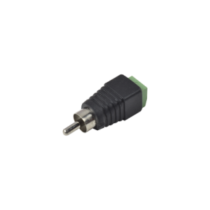 adaptador rca macho tipo jack polarizado / terminales tipo tornillo / polarizado (+/ ) / recomendado para video y audio en sistemas de video vigilancia a 2 hilos.