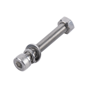 tornillo allen milimétrico de acero inoxidable m8 1.25 x 35/ incluye tuerca, arandela plana y arandela presión / para montajes de módulos solares / bolsa con 6 piezas.