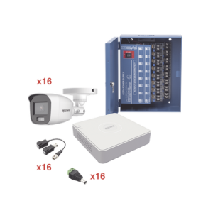 kit turbohd 1080p lite / dvr 16 canales / 16 cámaras bala exterior ( 2.8mm) con colorvu + micrófono integado / transceptores / conectores / fuente de poder profesional