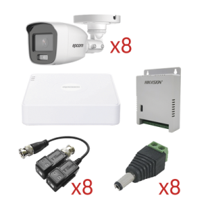 kit turbohd con audio 1080p / dvr 8 canales 1080p lite / 8 cámaras bala (exterior 2.8 mm) / transceptores / conectores / fuente de poder / audio por coaxitron
