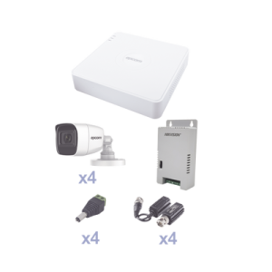 kit turbohd con audio 1080p / dvr 4 canales / 4 cámaras bala (exterior 2.8 mm) / transceptores / conectores / fuente de poder / audio por coaxitron