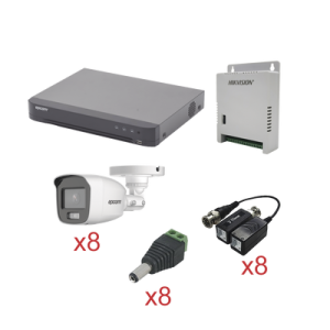kit turbohd con audio 1080p / dvr 8 canales / 8 cámaras bala (exterior 2.8 mm) / transceptores / conectores / fuente de poder / audio por coaxitron
