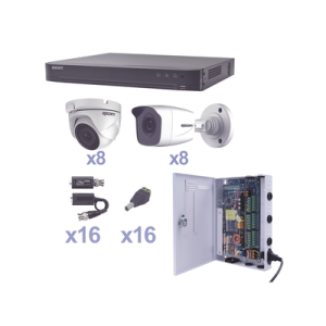 kit turbohd 1080p / dvr 16 canales / 8 cámaras bala (exterior 2.8 mm) / 8 cámaras eyeball (exterior 2.8 mm) / transceptores / conectores / fuente de poder profesional