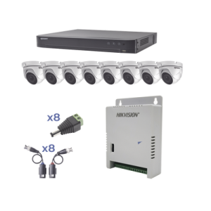 kit turbohd 1080p / dvr 8 canales / 8 cámaras eyeball (exterior 2.8 mm) / transceptores / conectores / fuente de poder profesional hasta 15 vcc para larga distancia