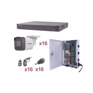 kit turbohd 1080p / dvr 16 canales / 16 cámaras bala (exterior 2.8 mm) / transceptores / conectores / fuente de poder profesional
